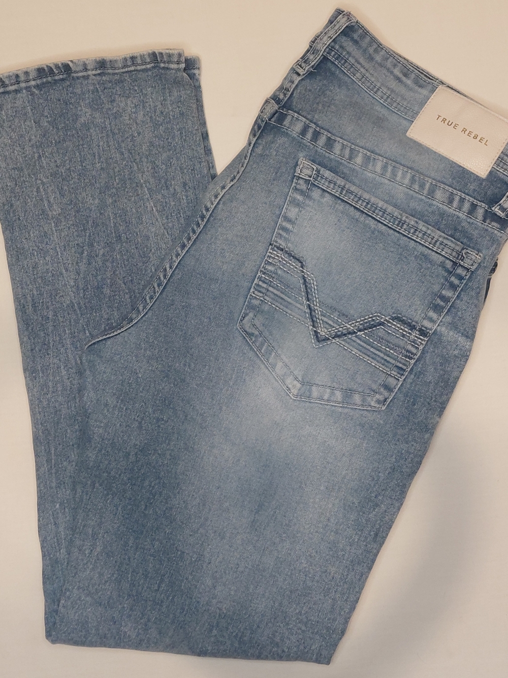 True Rebel 808 Slim Fit Jeans Men's 36 X 32 Premium Denim Mid Blue Wash Denim